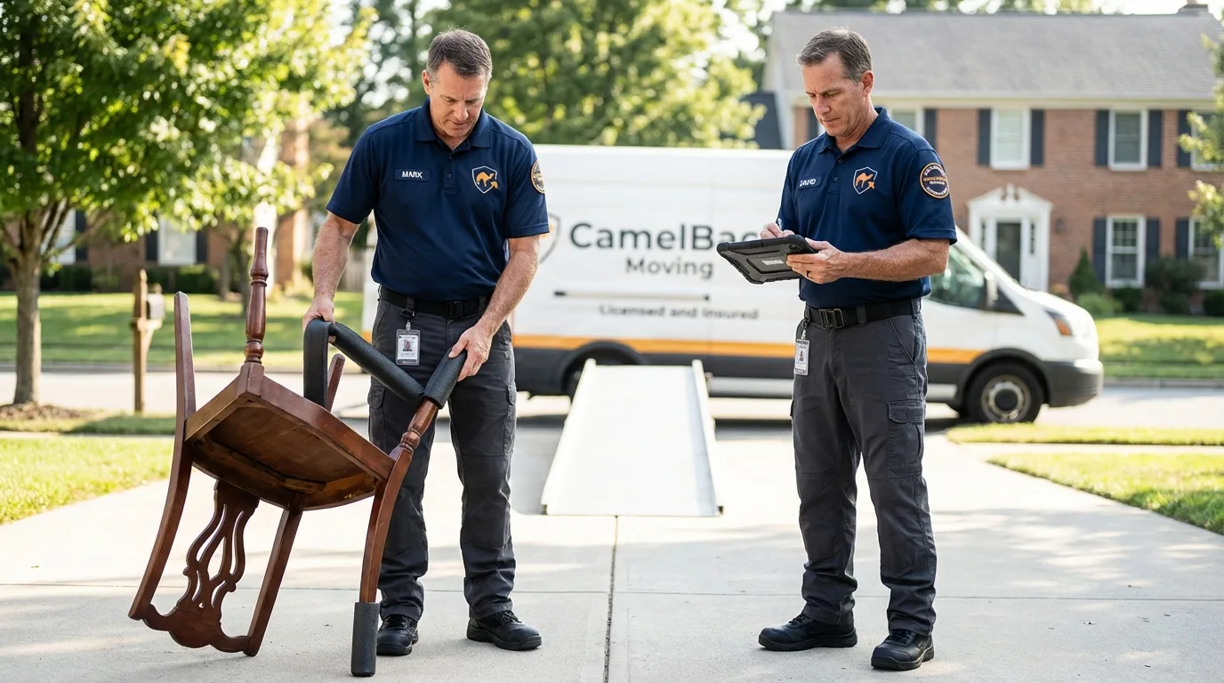 Movers inspecting furniture for damage prevention before loading in Eddyville, KY