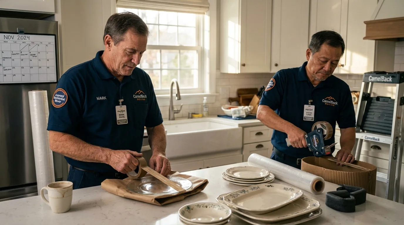 Professional crew packing kitchen dishware in Eddyville, KY